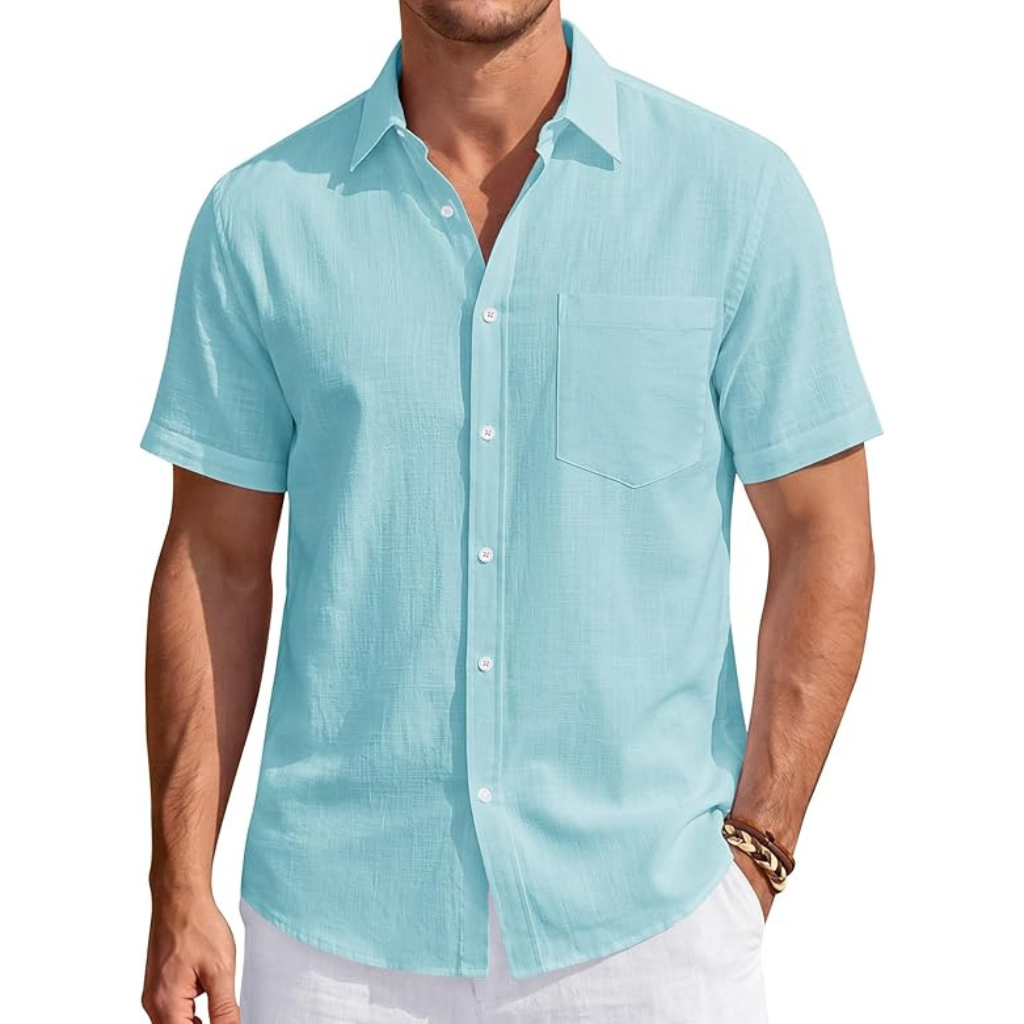 Casual Lightweight Short Sleeve Button Down Shirts For Men
