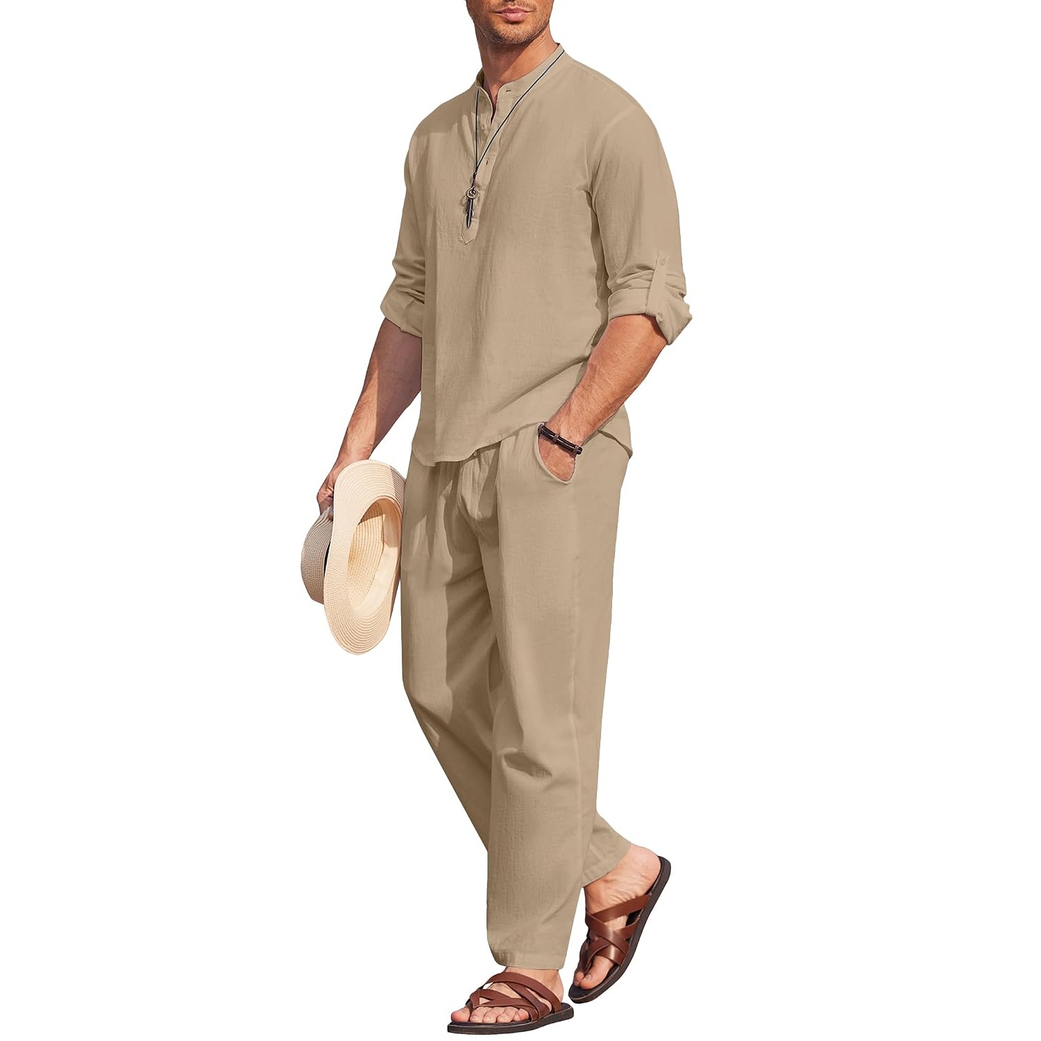 Casual Slim Cotton Linen Pant And Shirt Set For Men