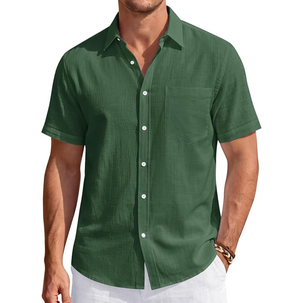 Casual Lightweight Short Sleeve Button Down Shirts For Men