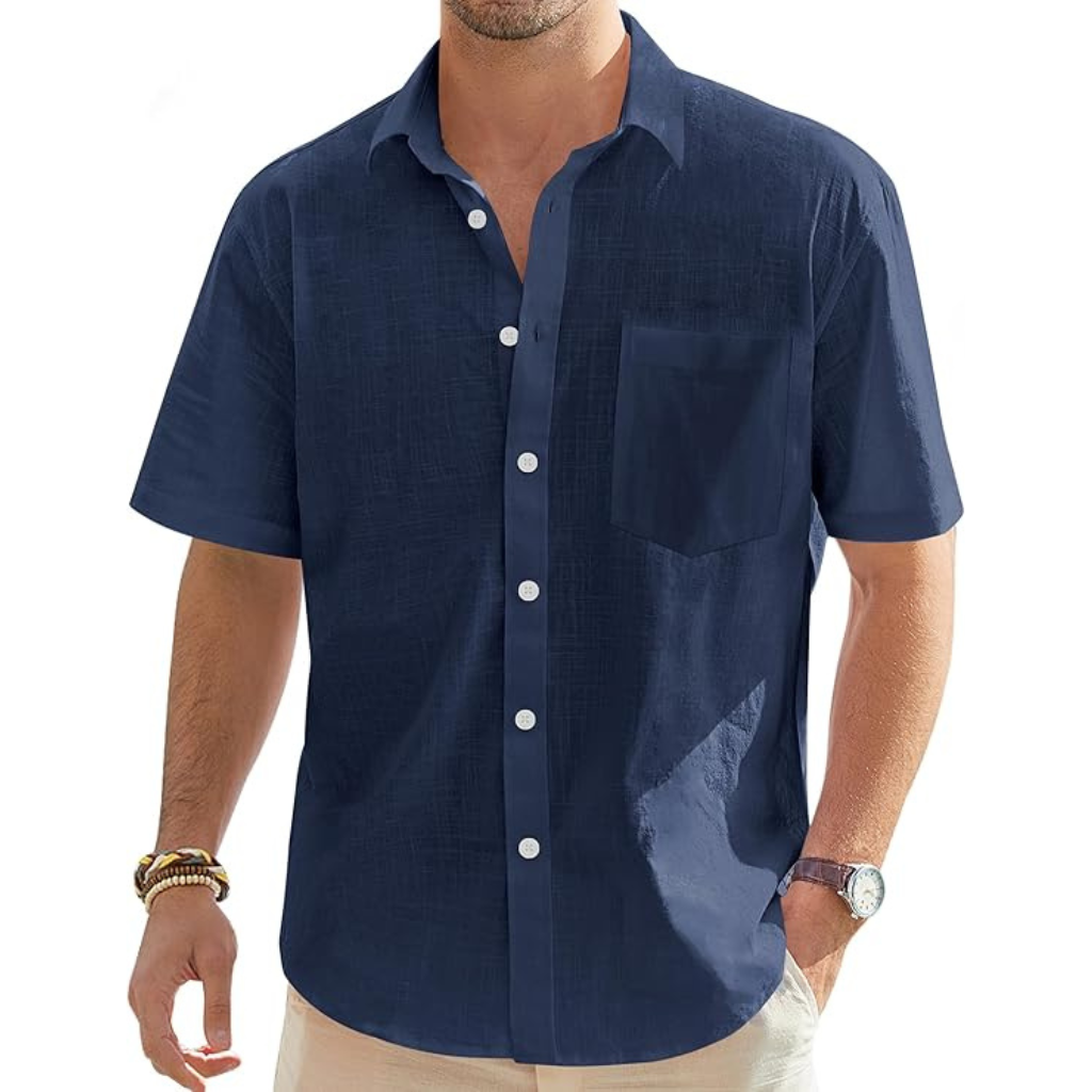 Casual Lightweight Short Sleeve Button Down Shirts For Men