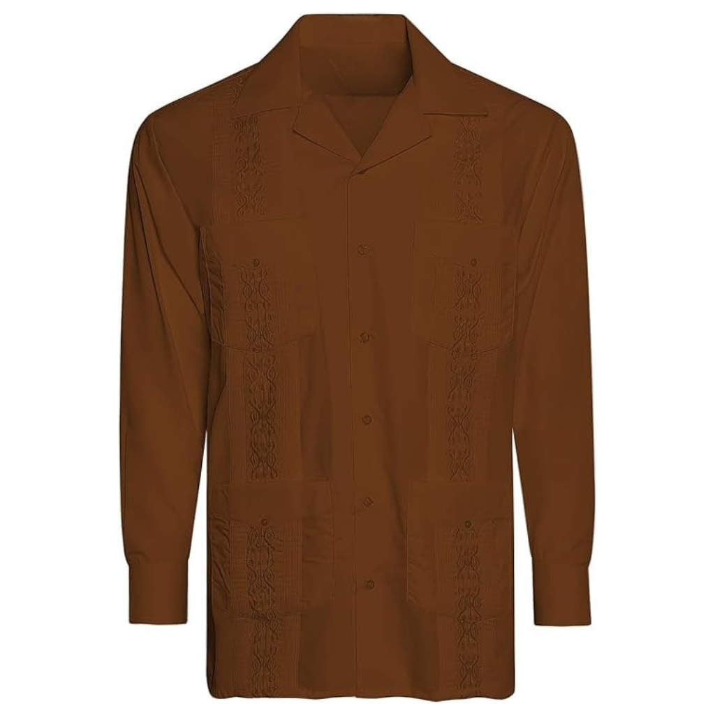 Embroidered Long Sleeve Cuban Collar Casual Button Shirt For Men