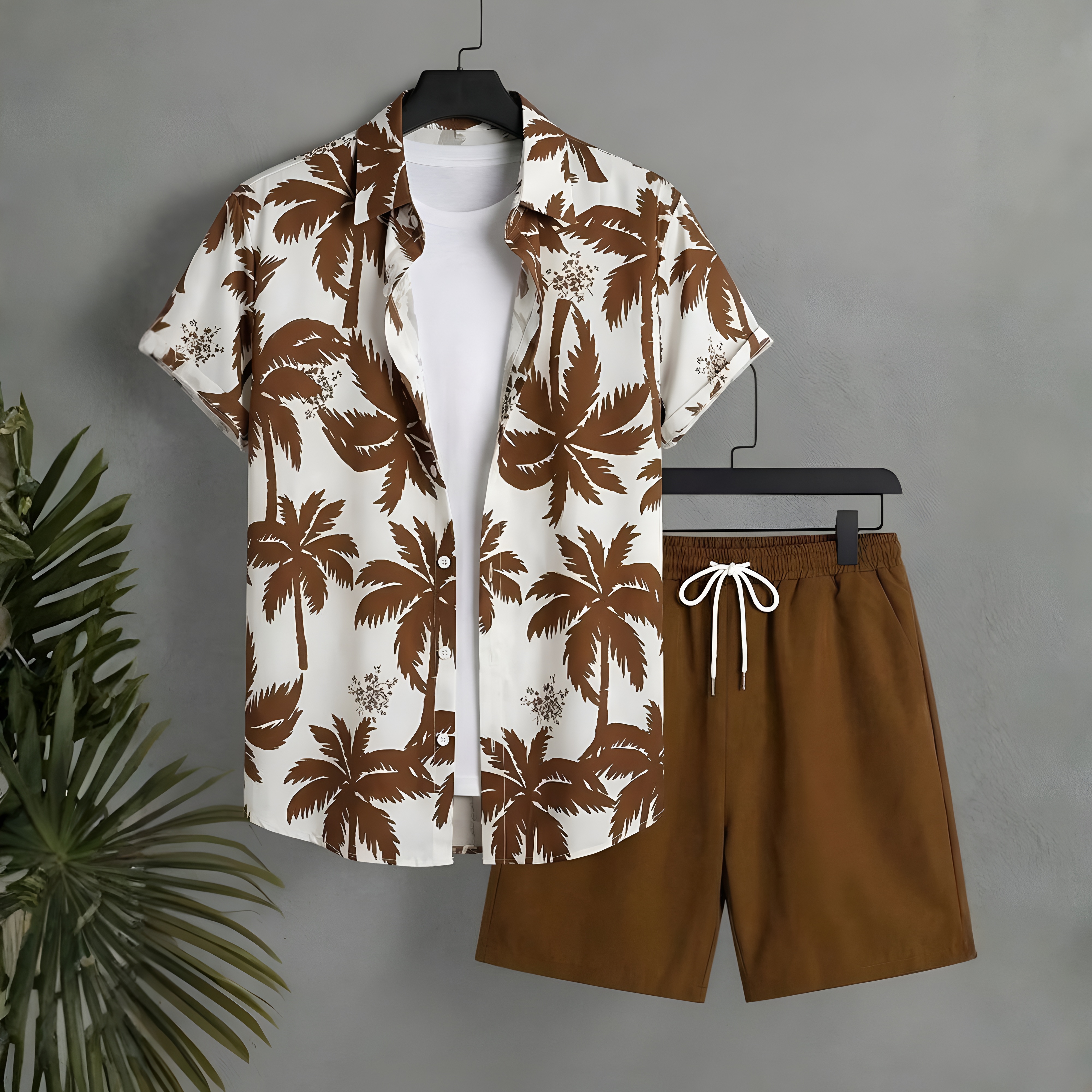Summer Vacation House Print Short Sleeve Shirt And Shorts Set For Men