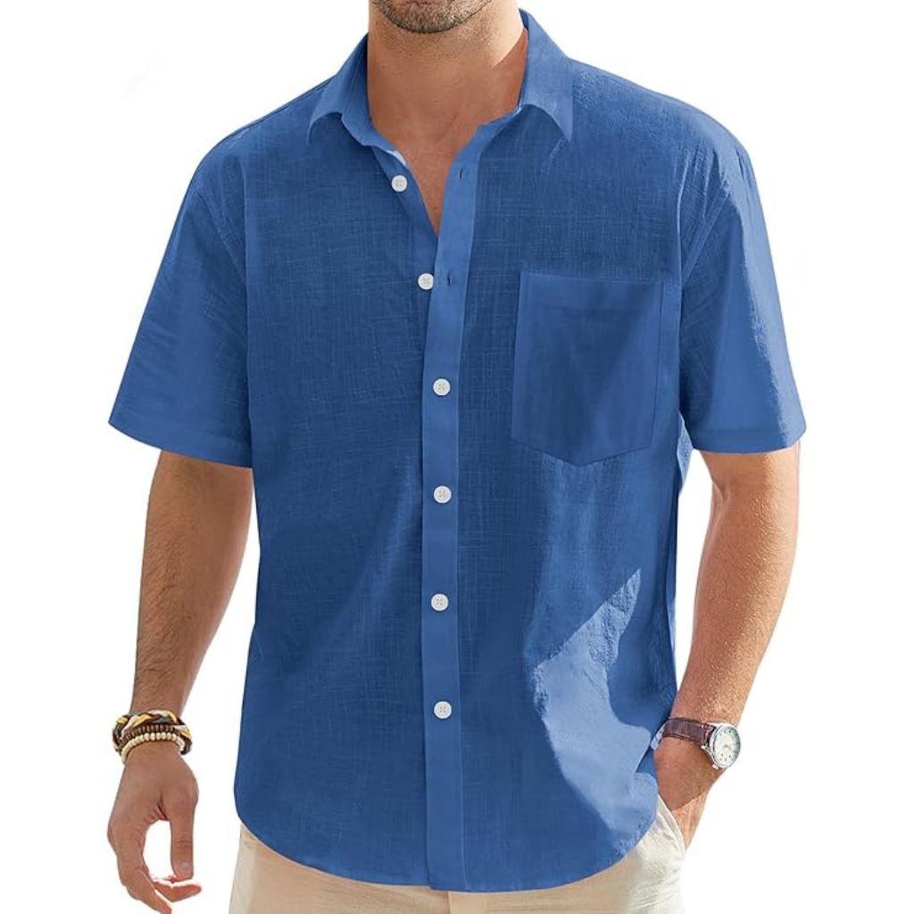 Casual Lightweight Short Sleeve Button Down Shirts For Men