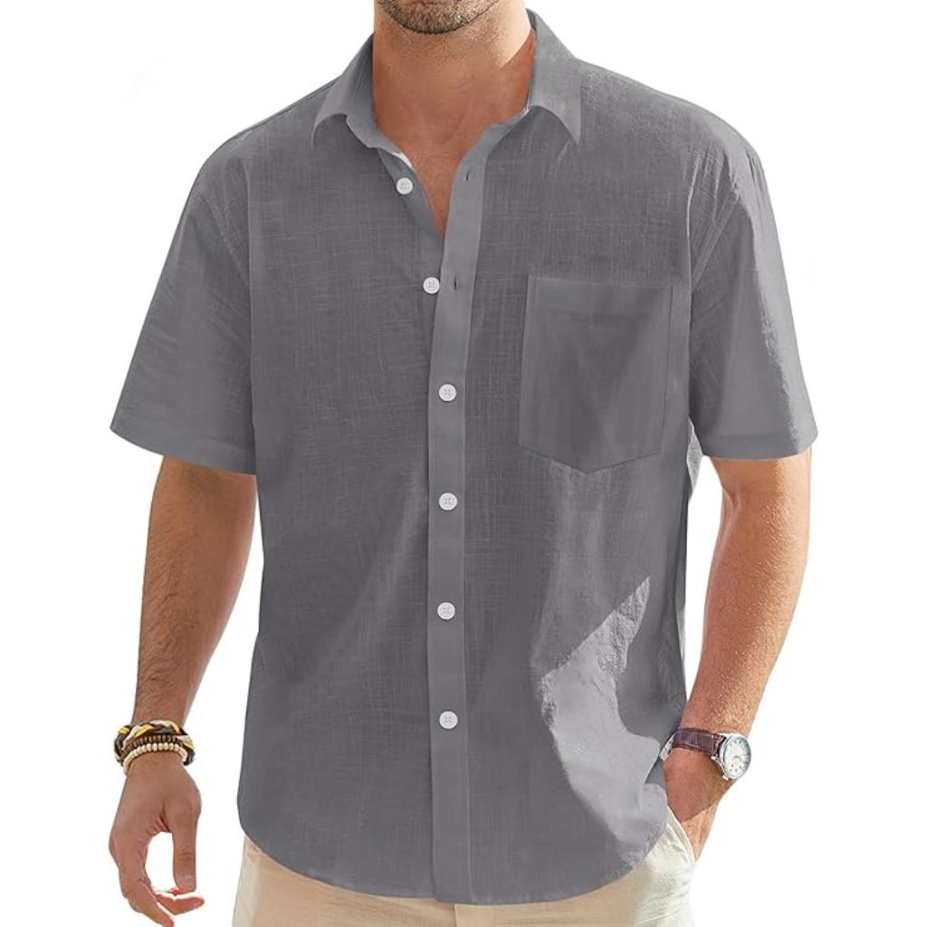 Casual Lightweight Short Sleeve Button Down Shirts For Men
