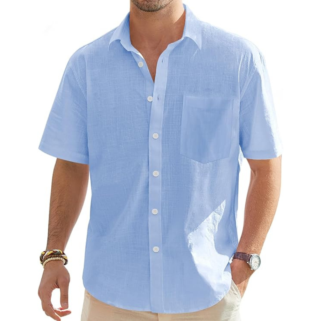 Casual Lightweight Short Sleeve Button Down Shirts For Men
