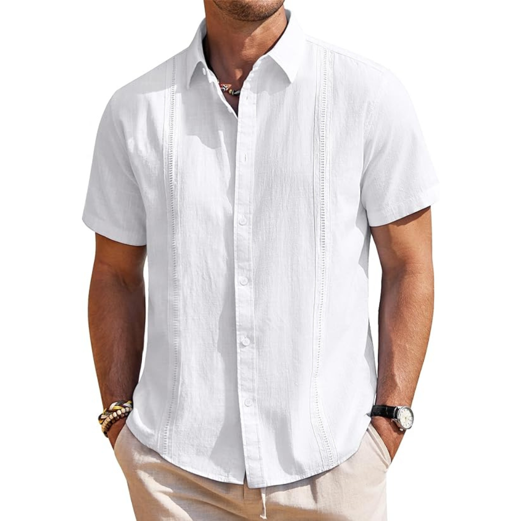 Casual Cuban Design Short Sleeve Button Down Shirts For Men