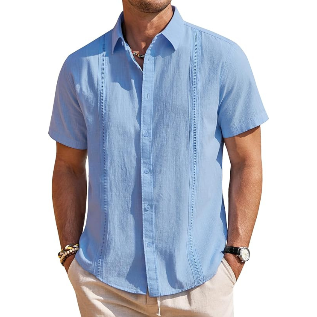 Casual Cuban Design Short Sleeve Button Down Shirts For Men
