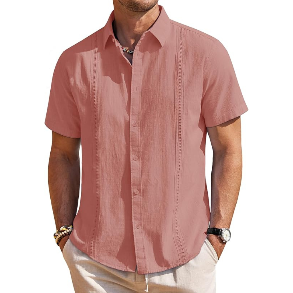 Casual Cuban Design Short Sleeve Button Down Shirts For Men