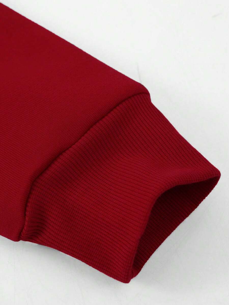 Manfinity Homme 2pcs Men's Casual Print Drawstring Hoodies And Pants Set, Men 2 Pieces Sweatsuit, Men Red Sweatsuit, Men Red Hoodie And Jogger Set, Fall Clothes - Burgundy - View 3