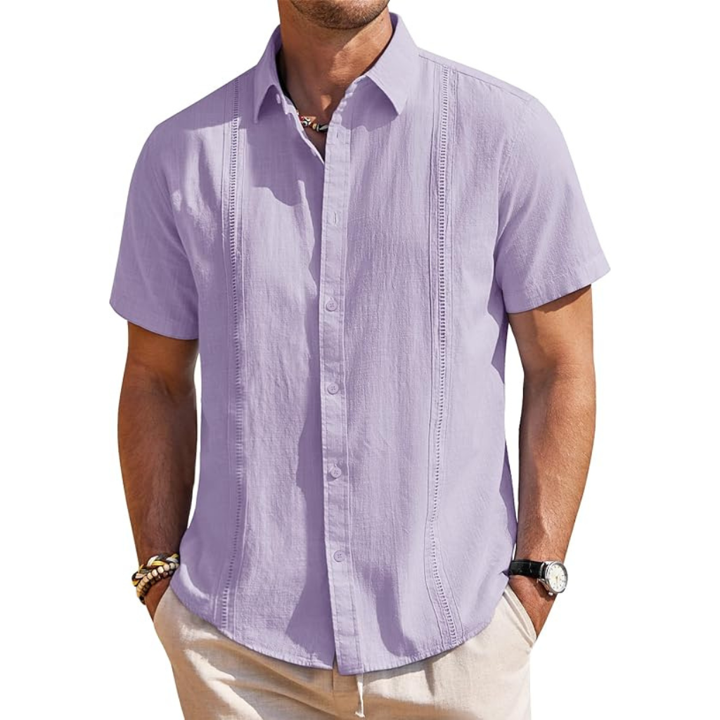 Casual Cuban Design Short Sleeve Button Down Shirts For Men