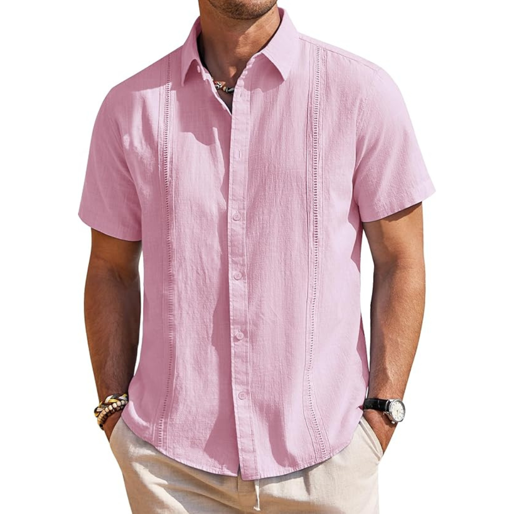 Casual Cuban Design Short Sleeve Button Down Shirts For Men
