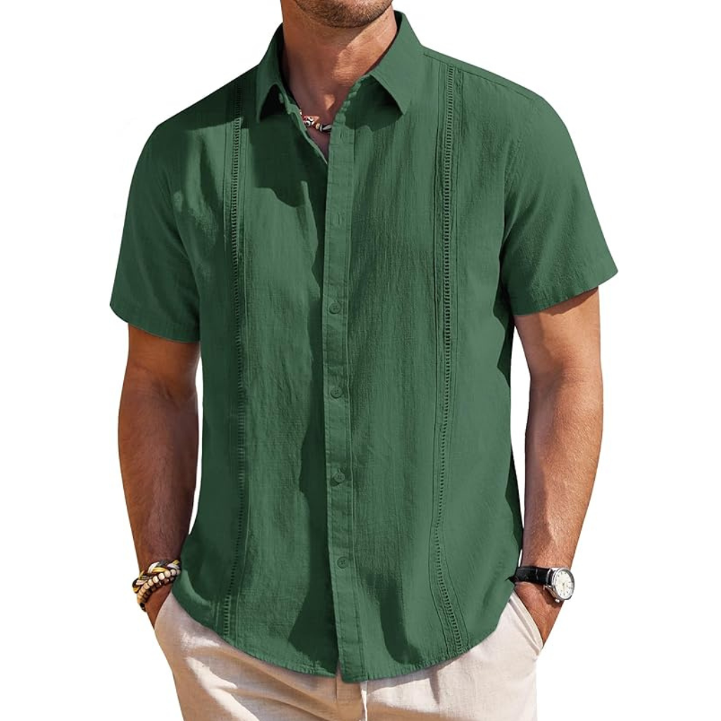 Casual Cuban Design Short Sleeve Button Down Shirts For Men