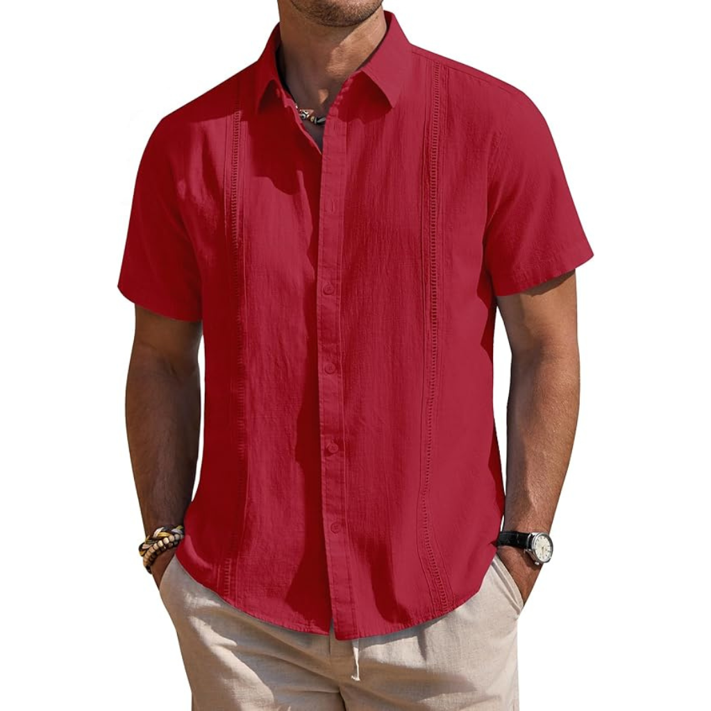 Casual Cuban Design Short Sleeve Button Down Shirts For Men