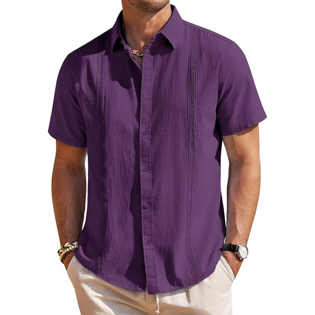 Casual Cuban Design Short Sleeve Button Down Shirts For Men