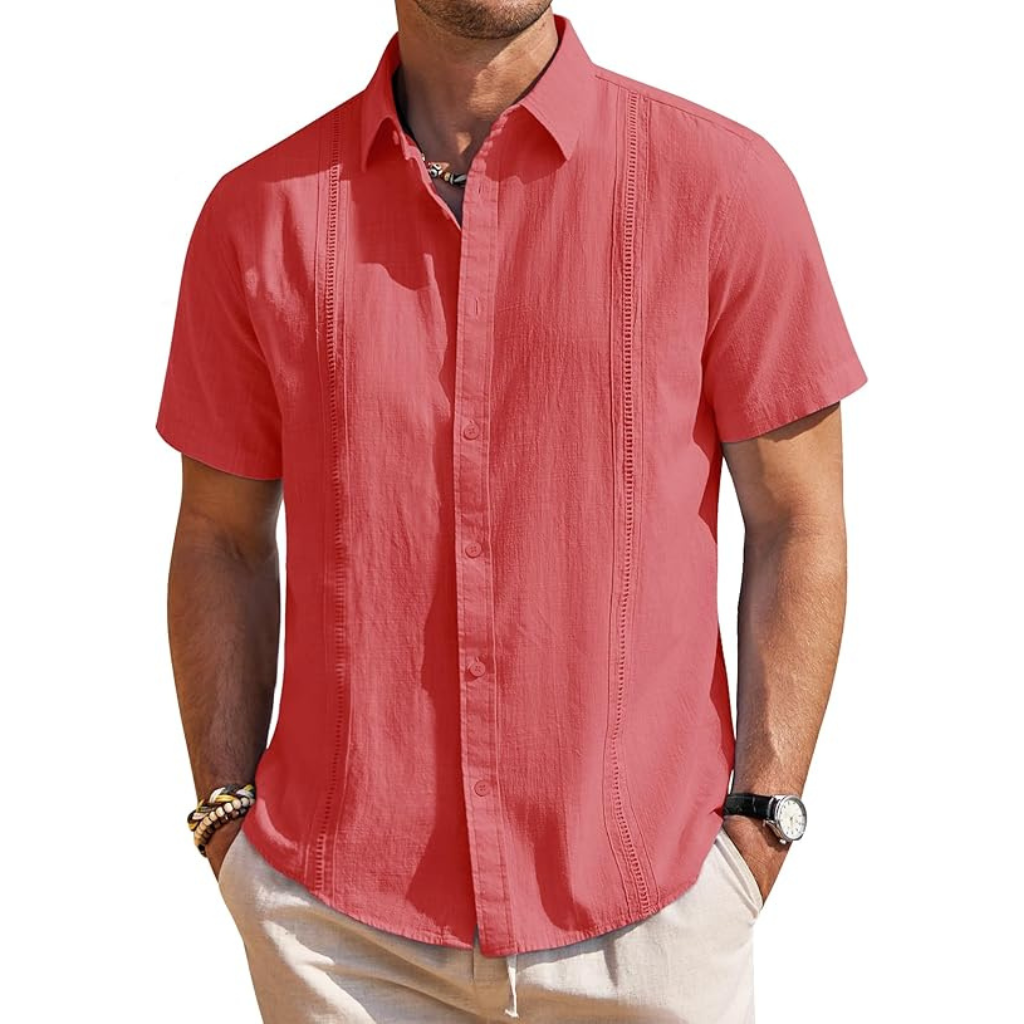Casual Cuban Design Short Sleeve Button Down Shirts For Men