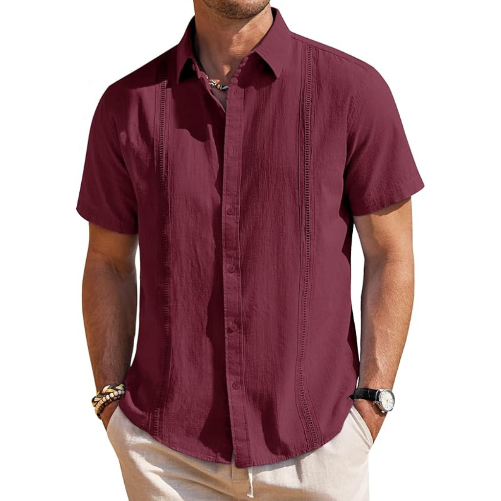 Casual Cuban Design Short Sleeve Button Down Shirts For Men