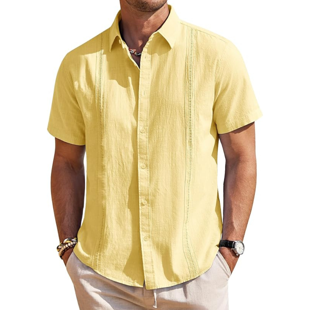 Casual Cuban Design Short Sleeve Button Down Shirts For Men