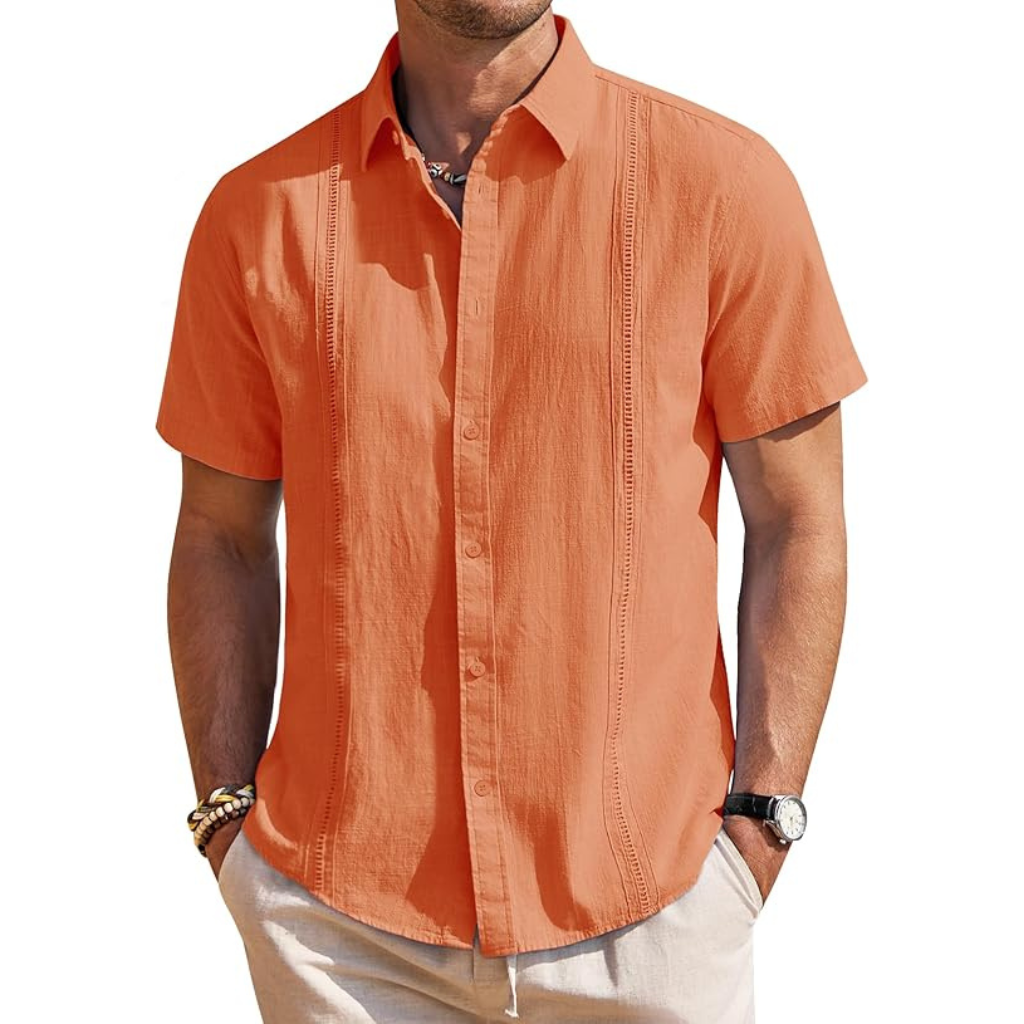 Casual Cuban Design Short Sleeve Button Down Shirts For Men