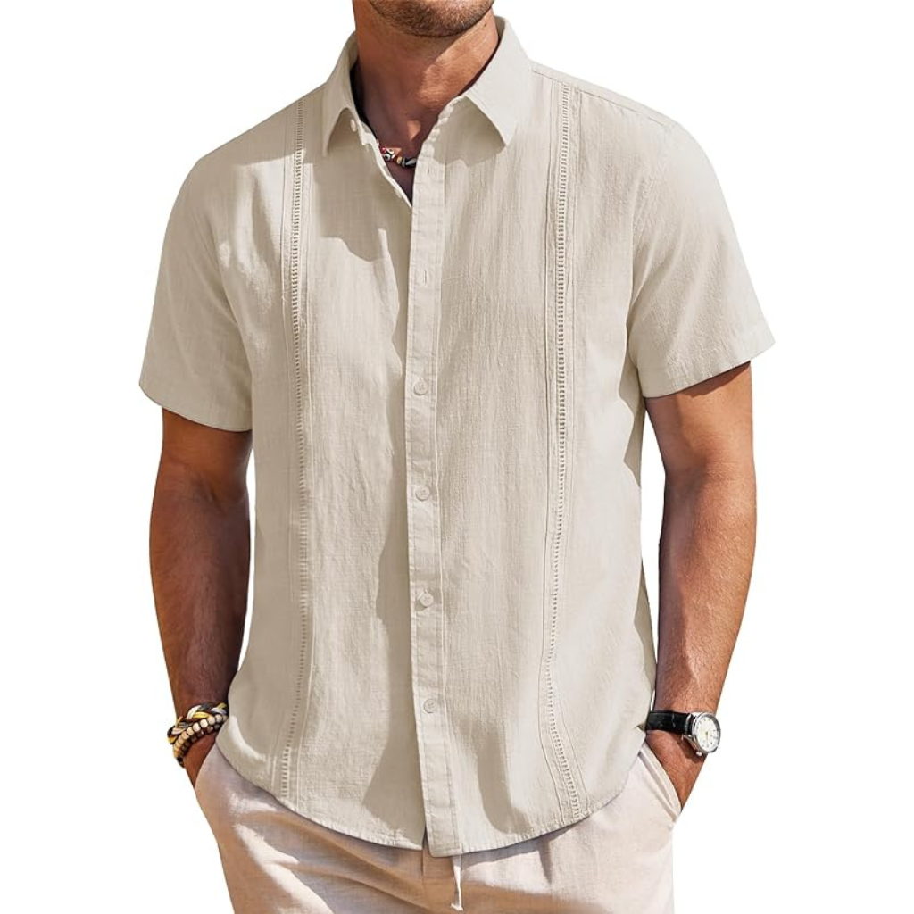 Casual Cuban Design Short Sleeve Button Down Shirts For Men