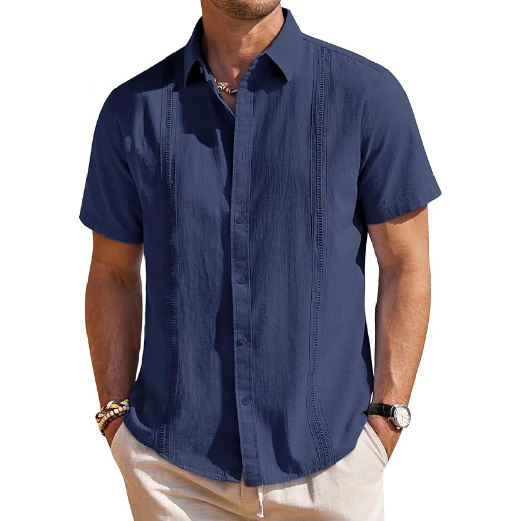 Casual Cuban Design Short Sleeve Button Down Shirts For Men