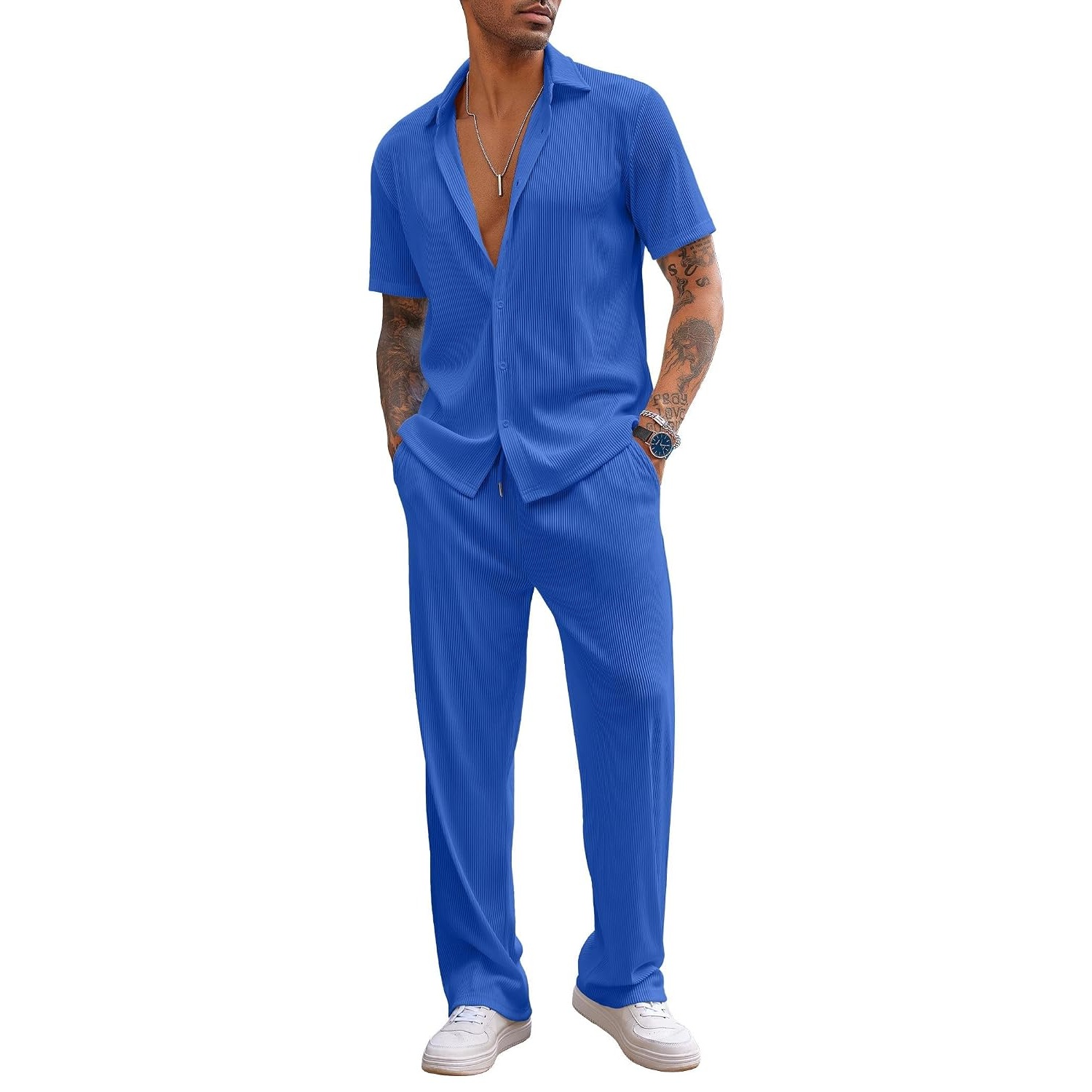 Short Sleeve Button Down Shirt And Short Set For Men