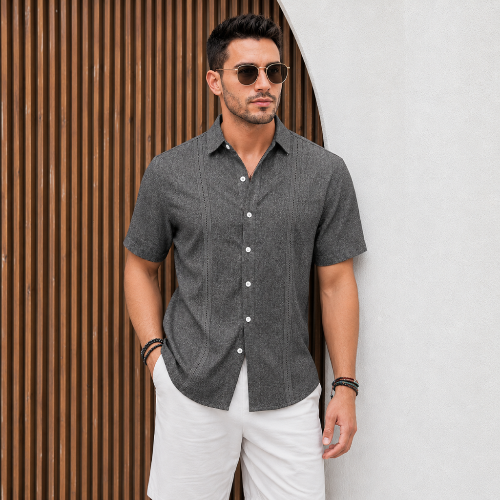Casual Guayabera Short Sleeve Button Down Shirts For Men