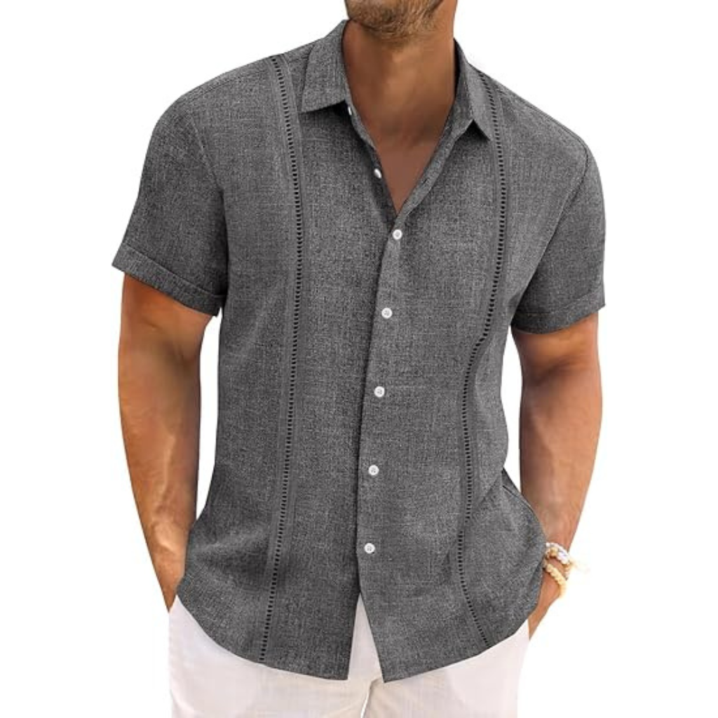 Casual Guayabera Short Sleeve Button Down Shirts For Men