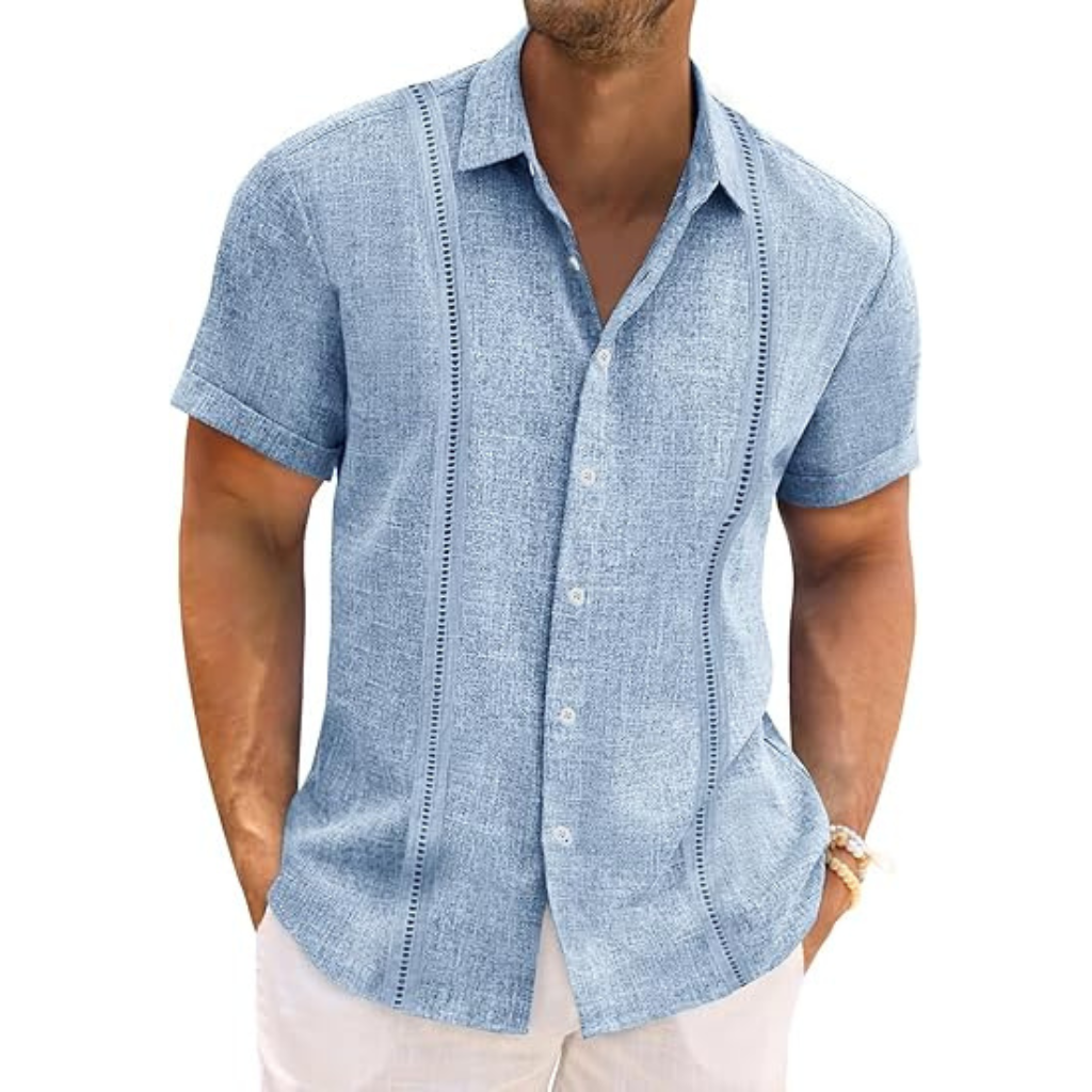 Casual Guayabera Short Sleeve Button Down Shirts For Men
