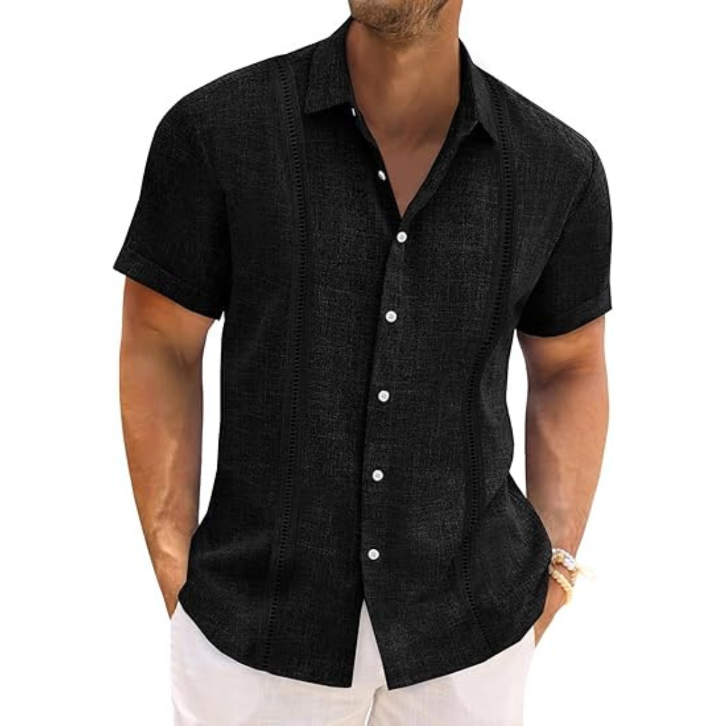 Casual Guayabera Short Sleeve Button Down Shirts For Men