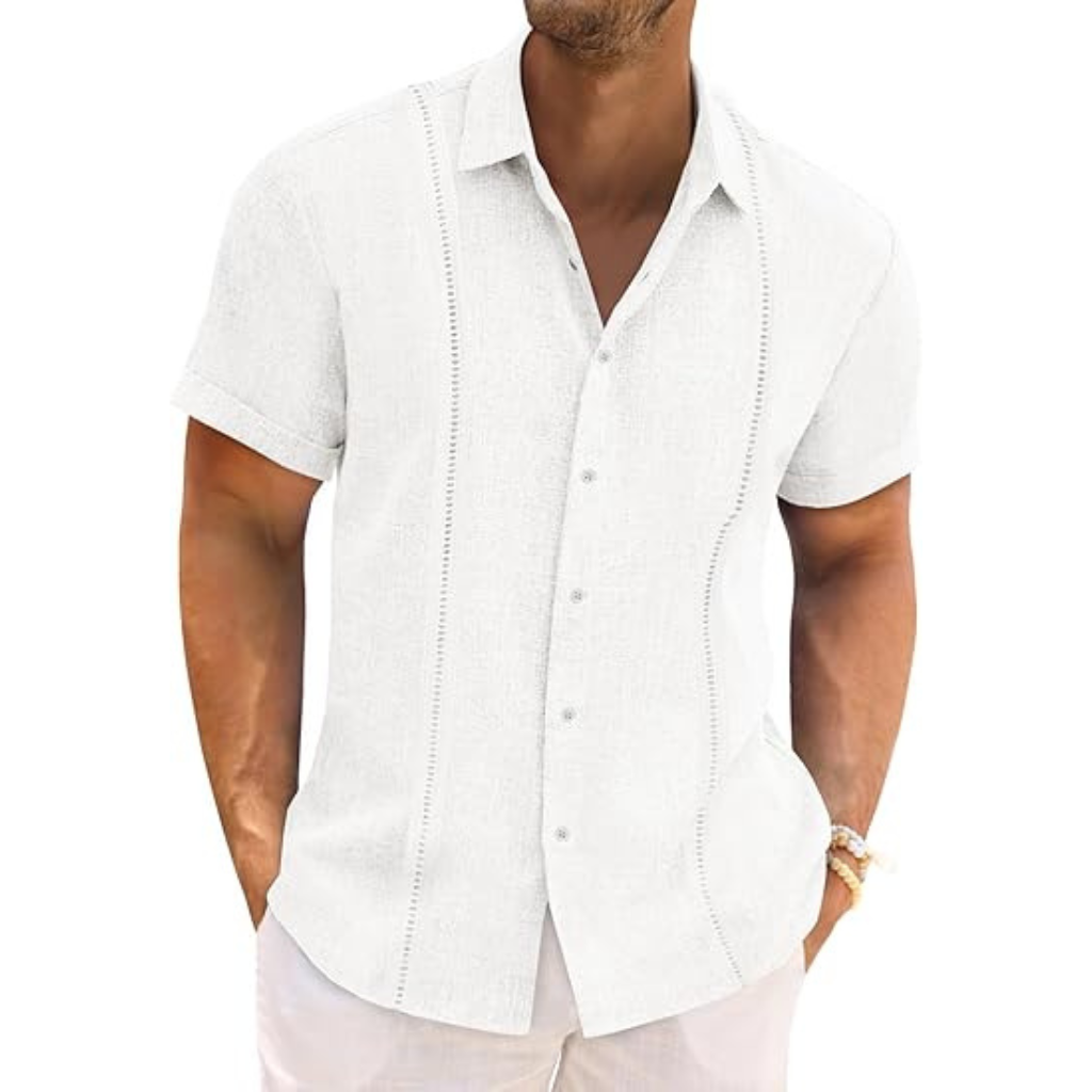 Casual Guayabera Short Sleeve Button Down Shirts For Men