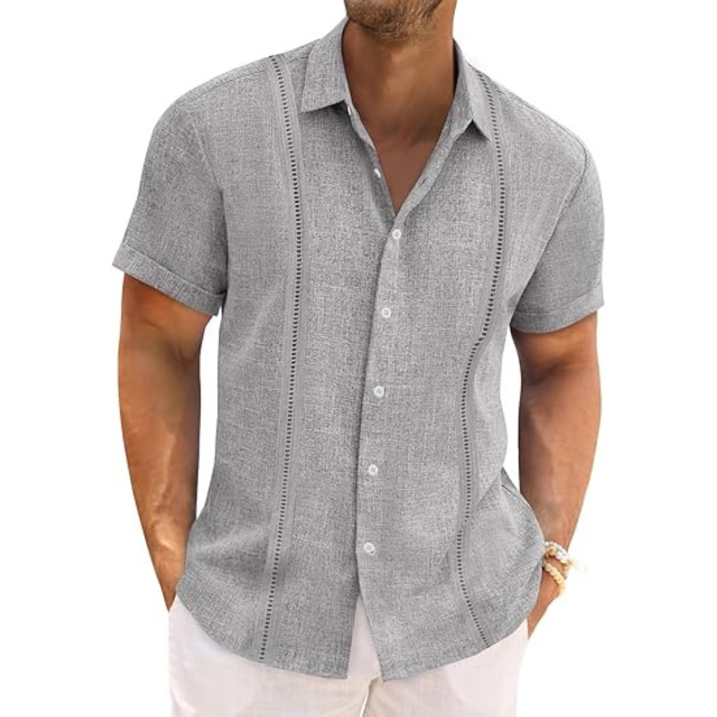Casual Guayabera Short Sleeve Button Down Shirts For Men