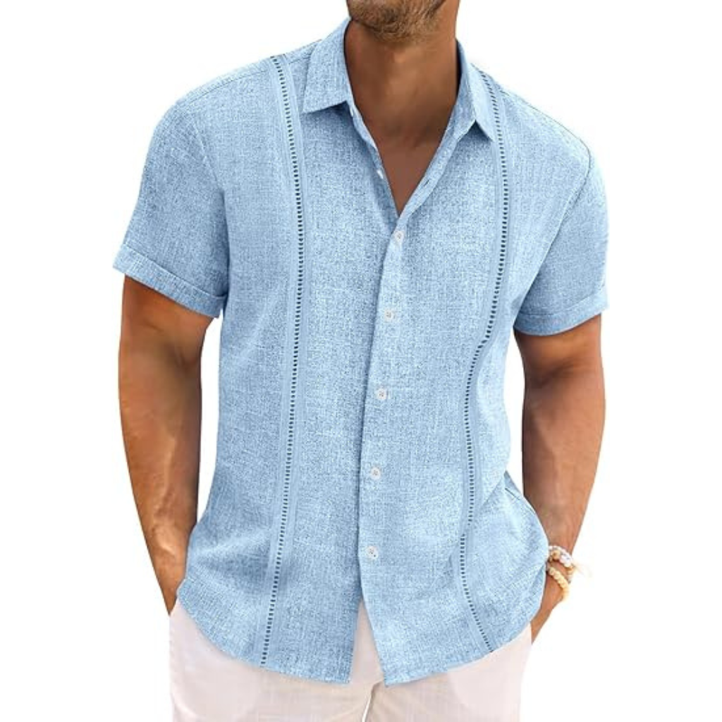 Casual Guayabera Short Sleeve Button Down Shirts For Men