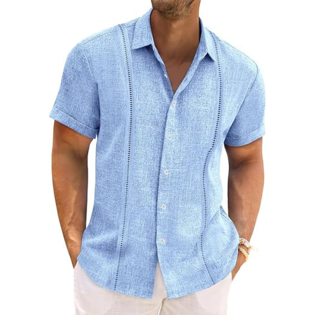 Casual Guayabera Short Sleeve Button Down Shirts For Men