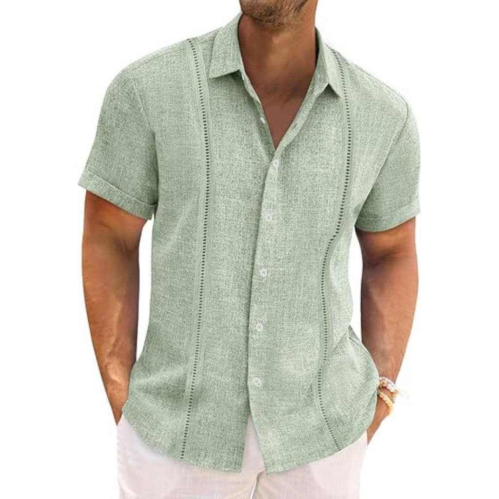 Casual Guayabera Short Sleeve Button Down Shirts For Men