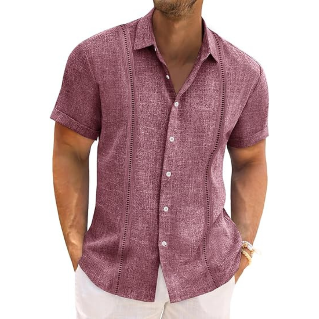 Casual Guayabera Short Sleeve Button Down Shirts For Men