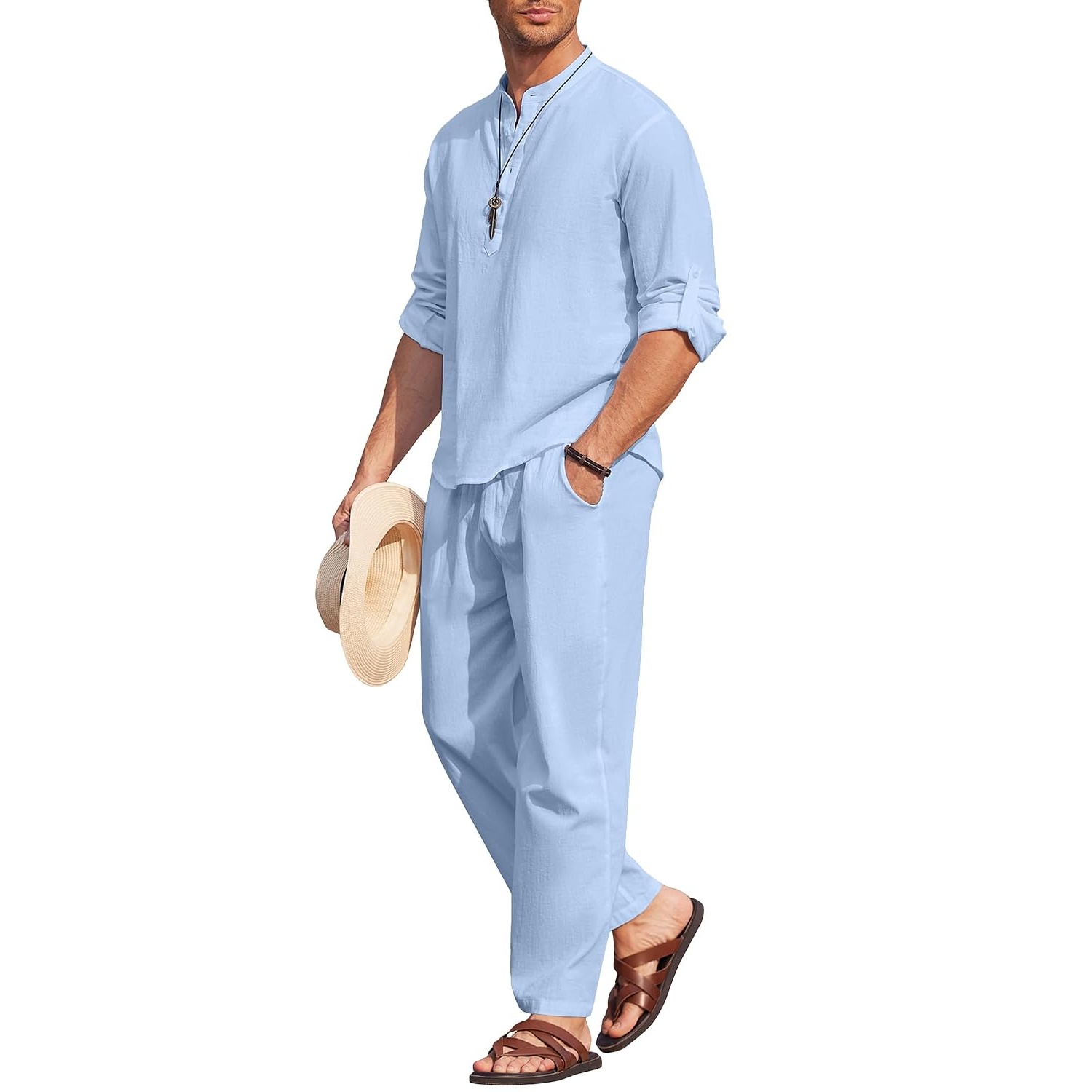 Casual Slim Cotton Linen Pant And Shirt Set For Men