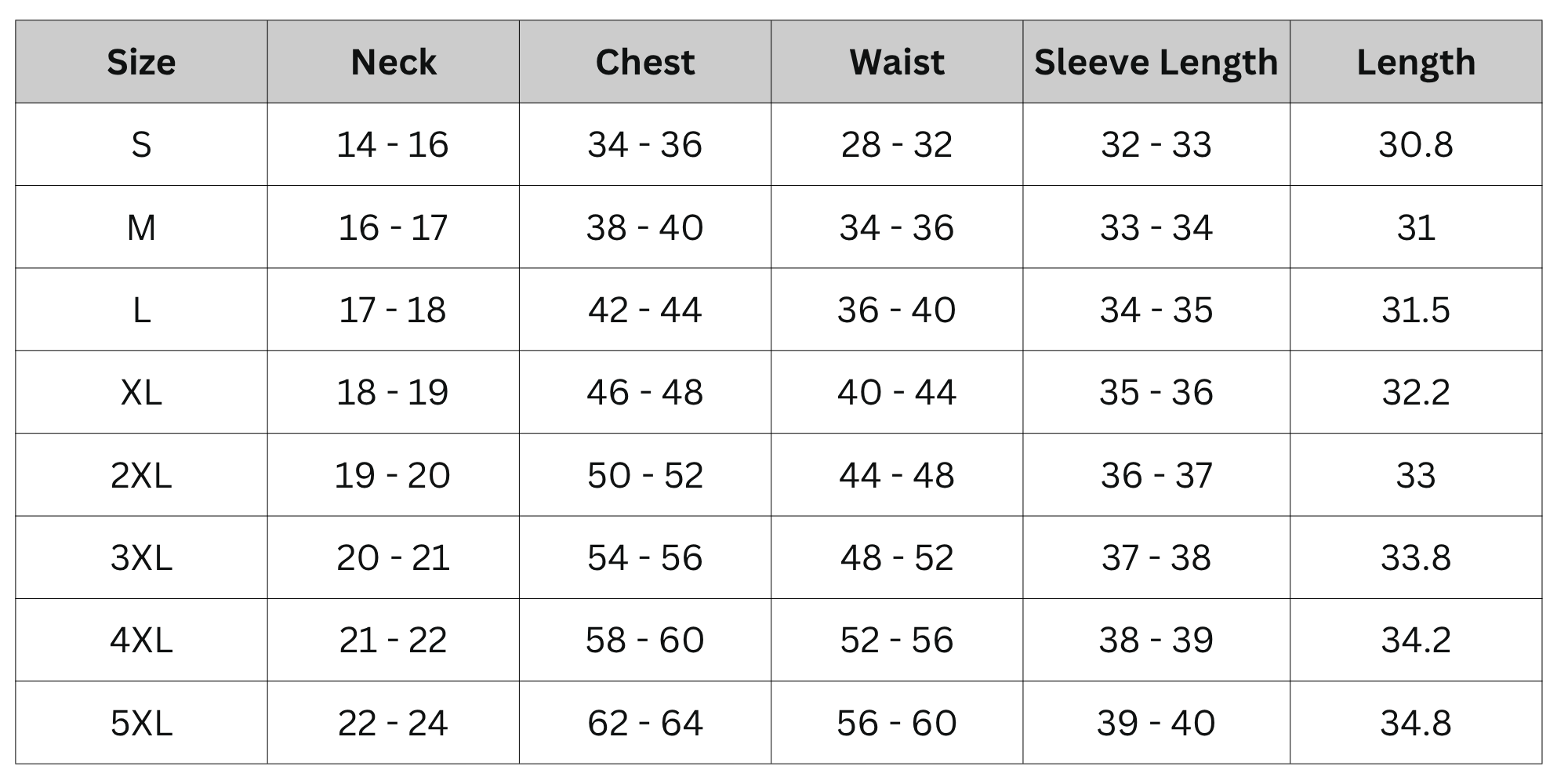 Size Chart