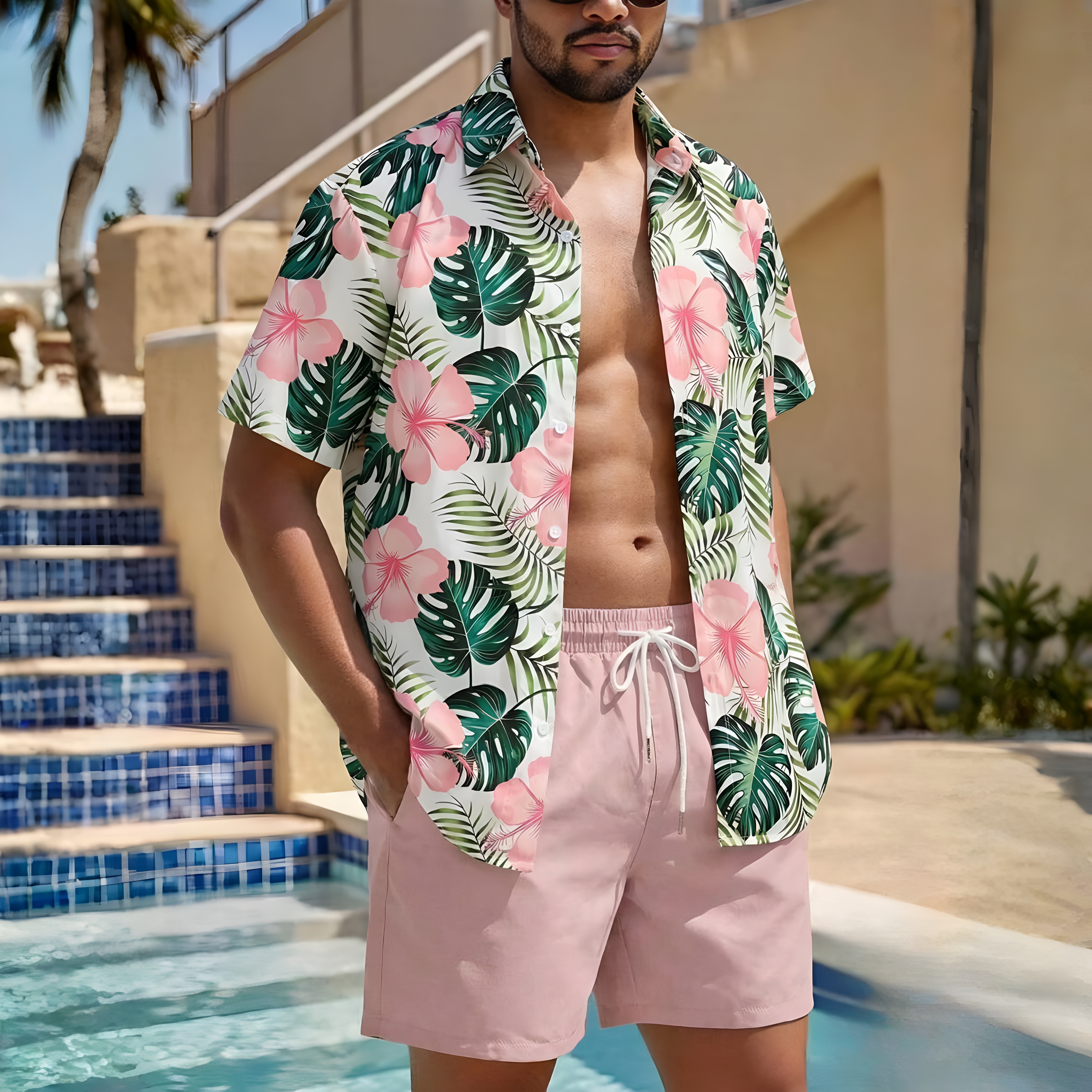 Summer Vacation House Print Short Sleeve Shirt And Shorts Set For Men