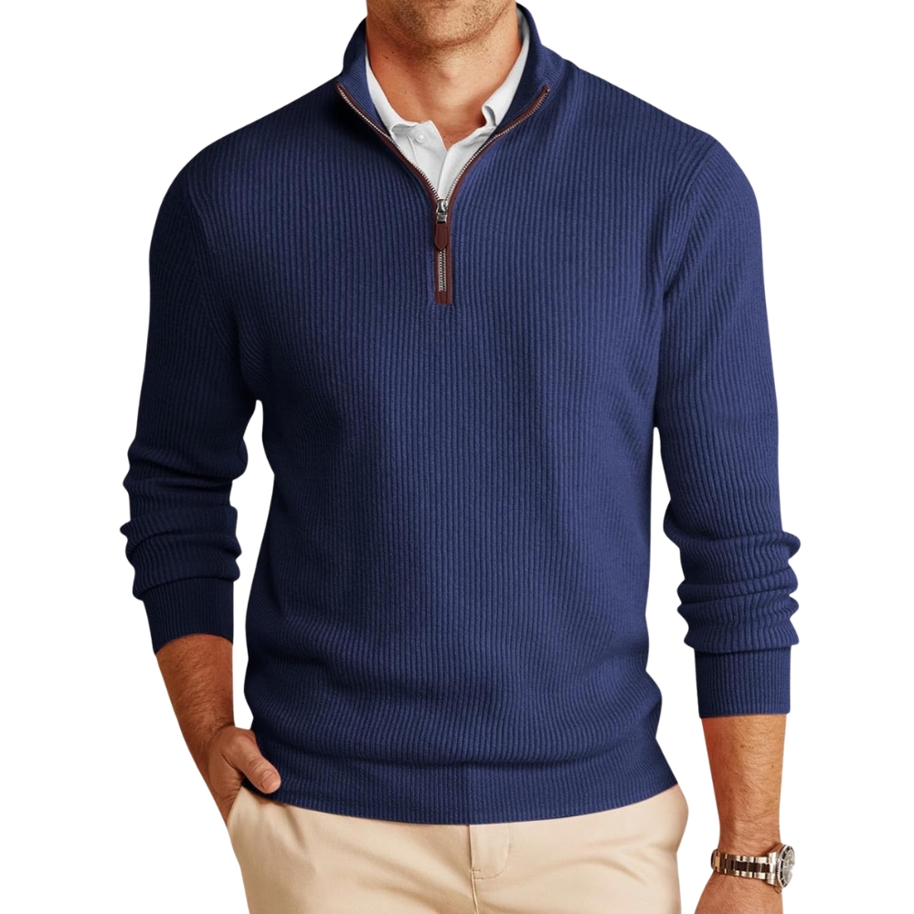 Mens Quarter-Zip Pullover Sweater Casual Mock Neck Warm Ribbed Polo Sweaters