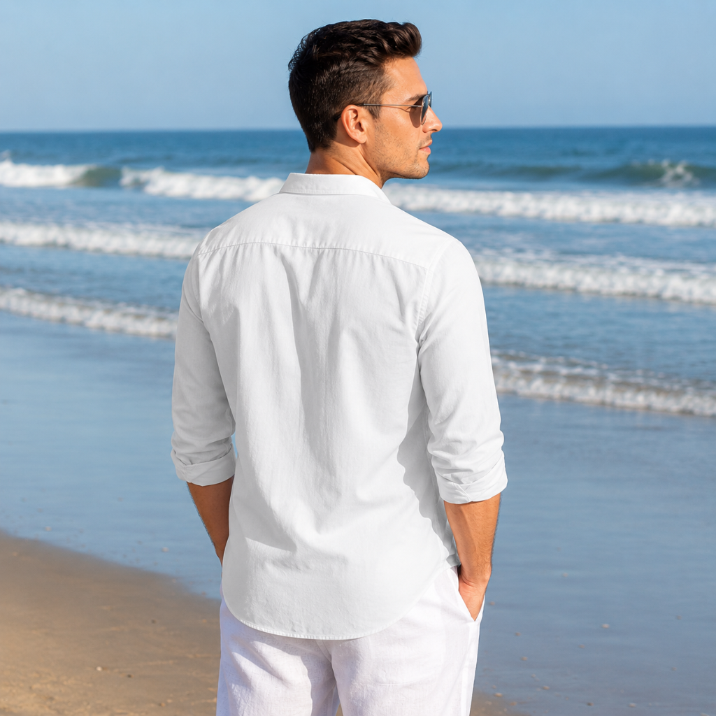 Button Down Long Sleeve Beach Wear Shirts For Men