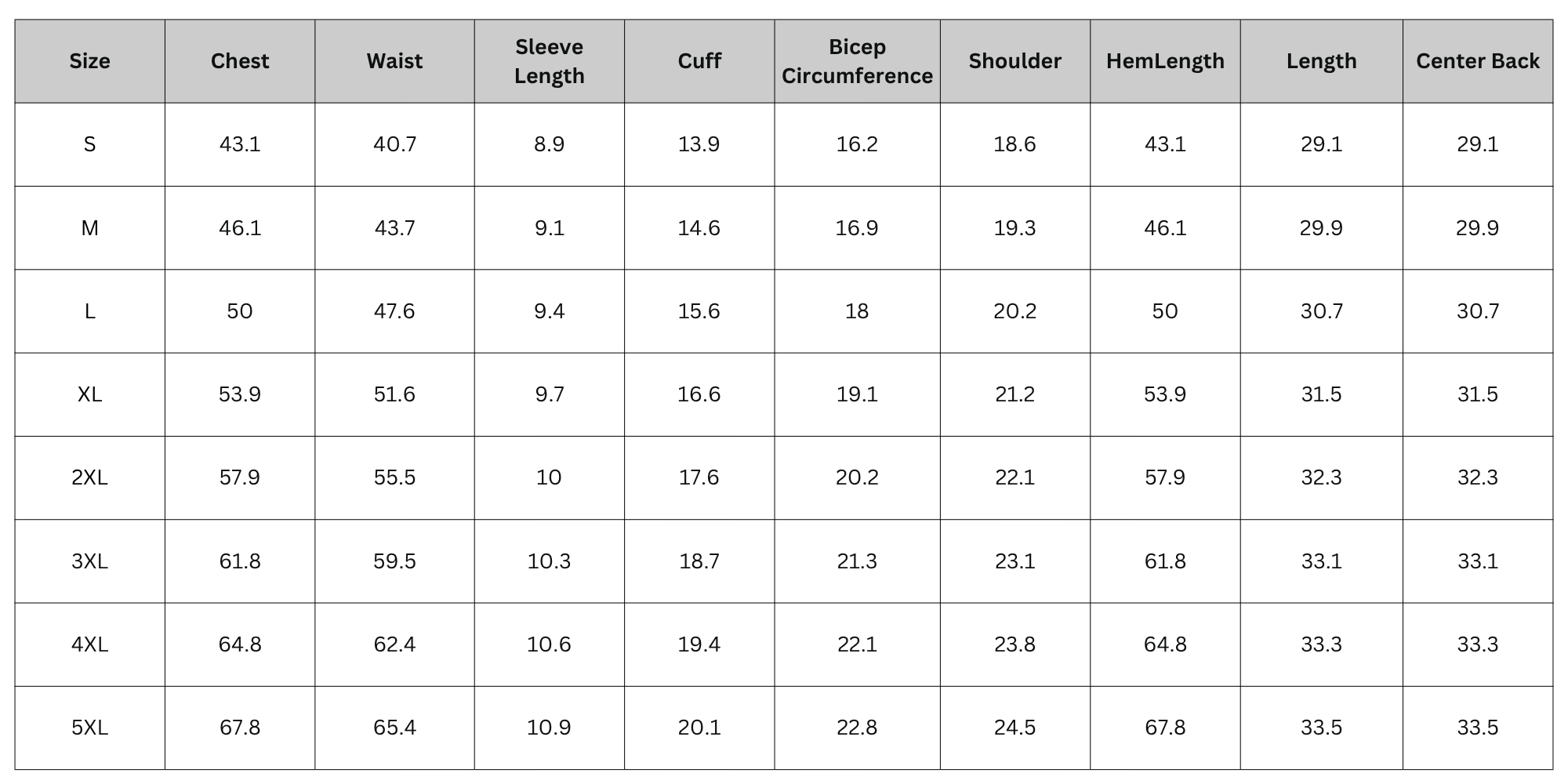 Size Chart