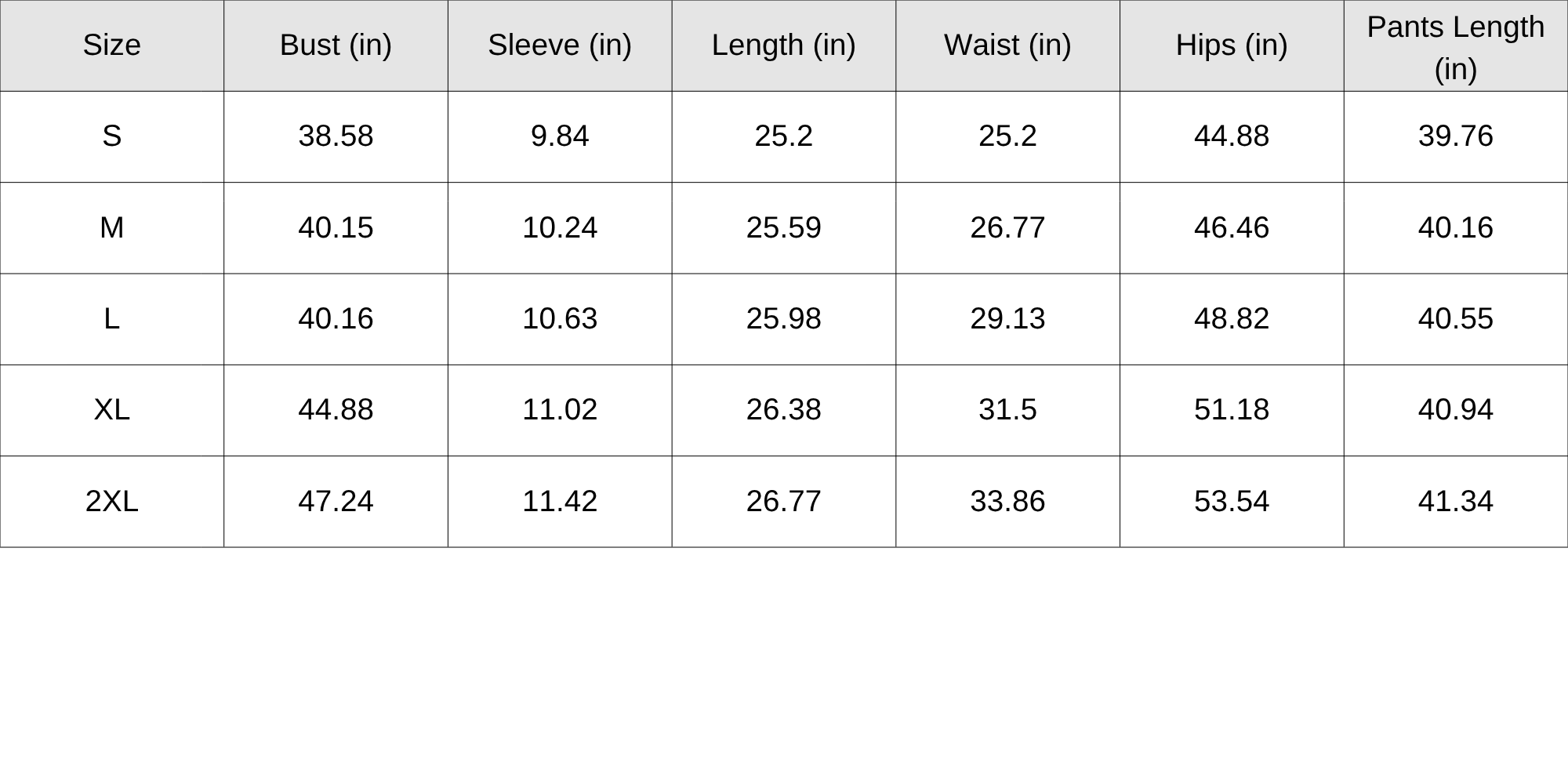Size Chart