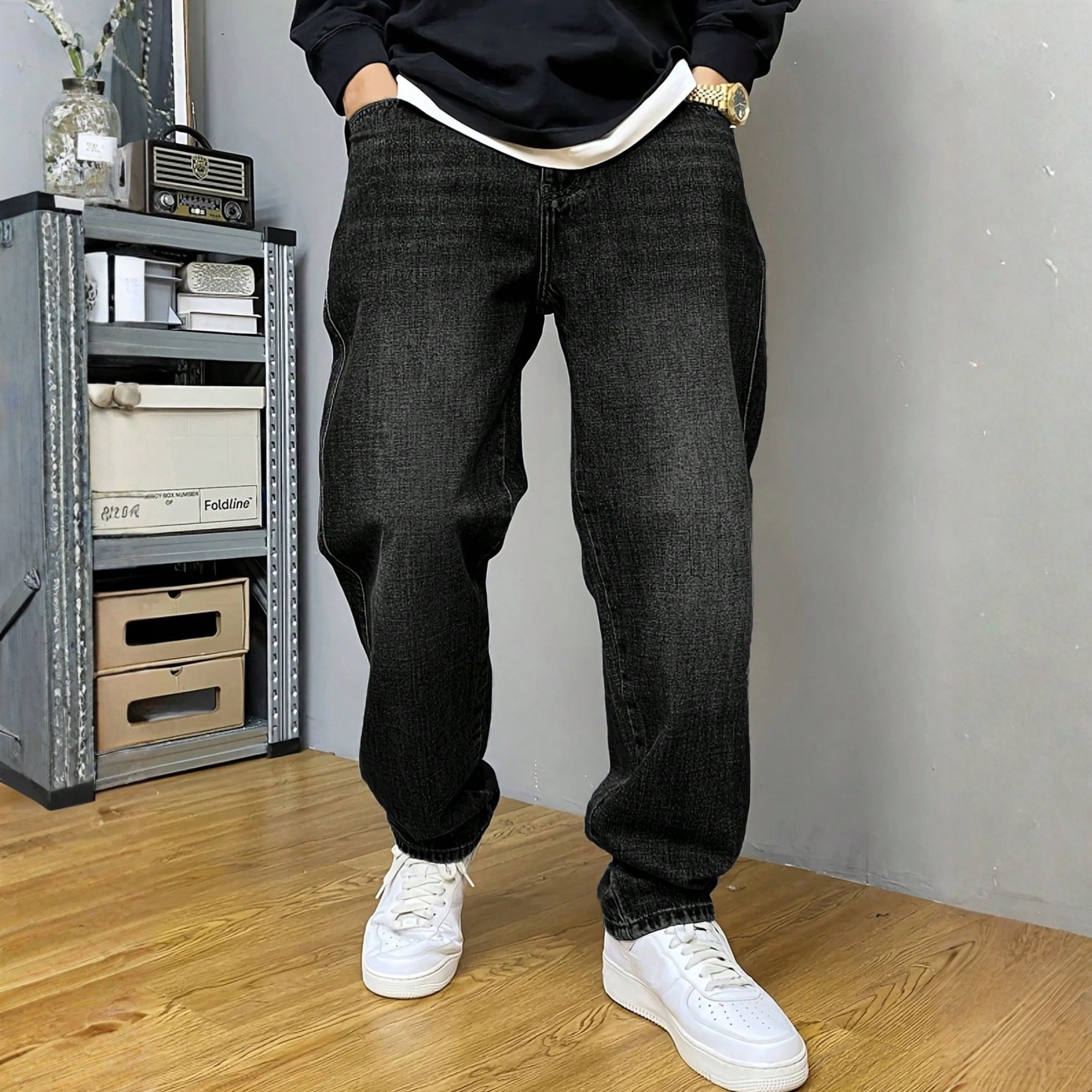 Washed Loose Straight Pants With Pockets For Men