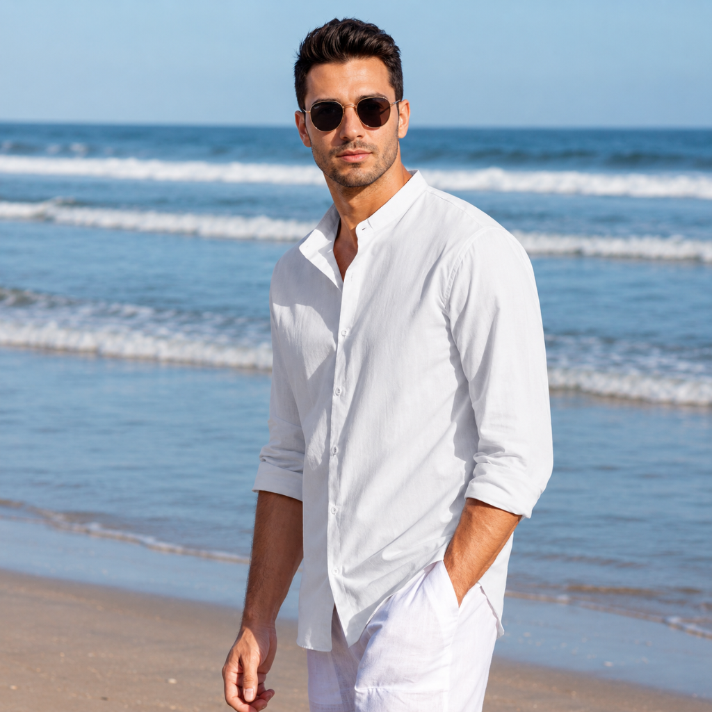 Button Down Long Sleeve Beach Wear Shirts For Men