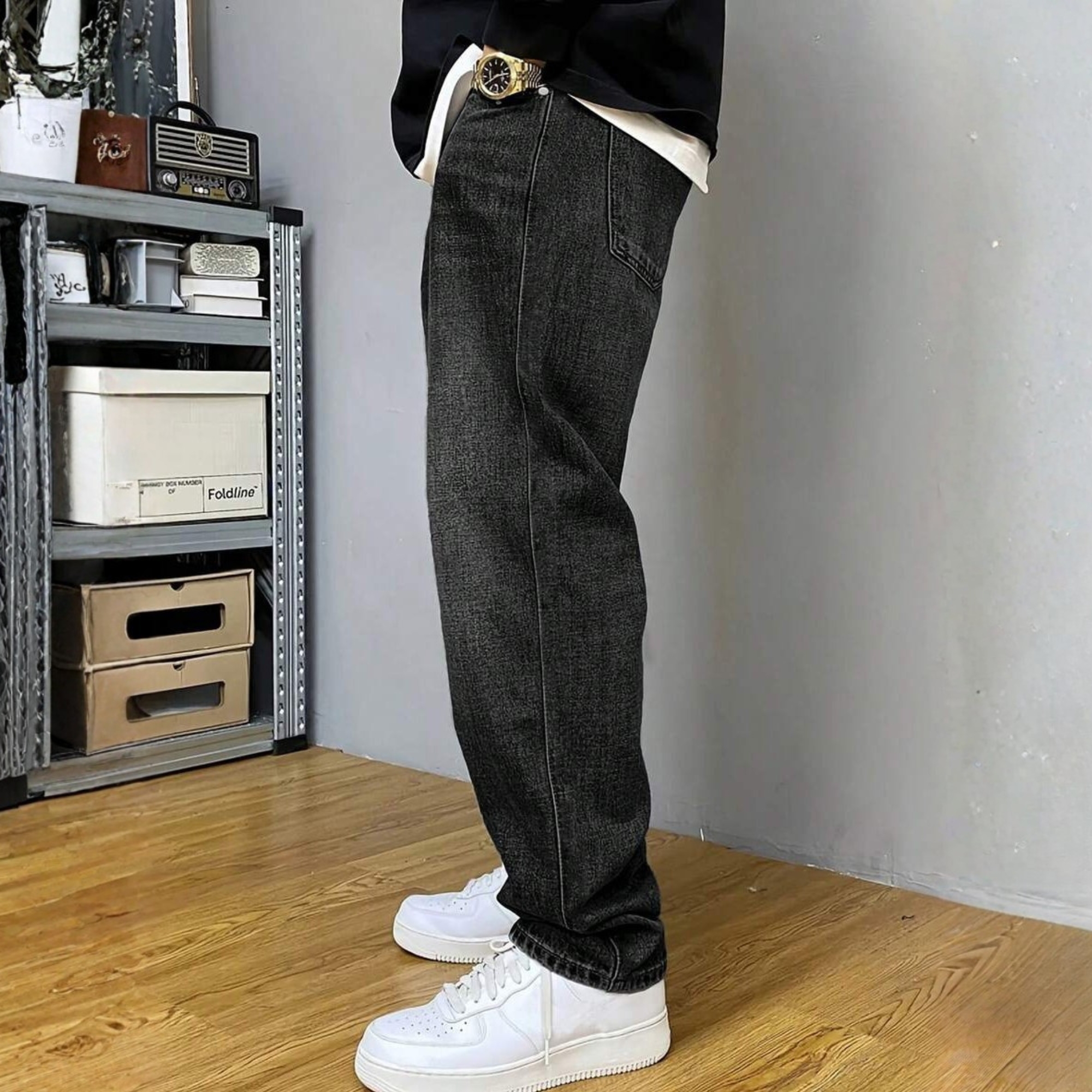 Washed Loose Straight Pants With Pockets For Men