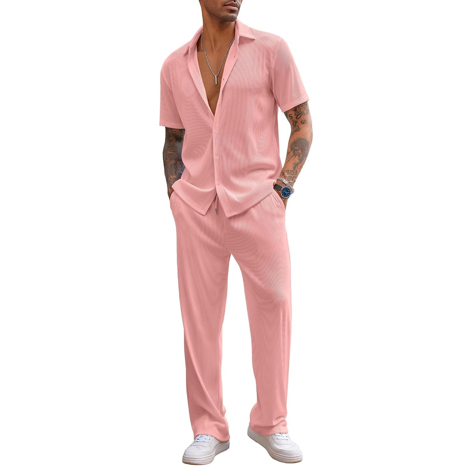 Short Sleeve Button Down Shirt And Short Set For Men