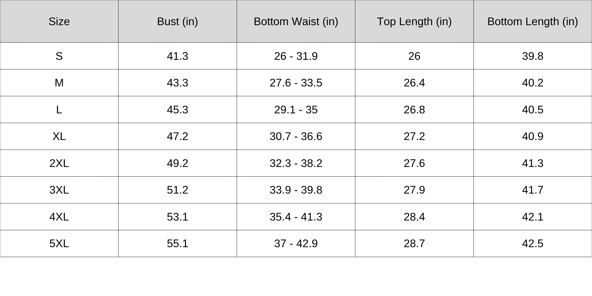 Size Chart