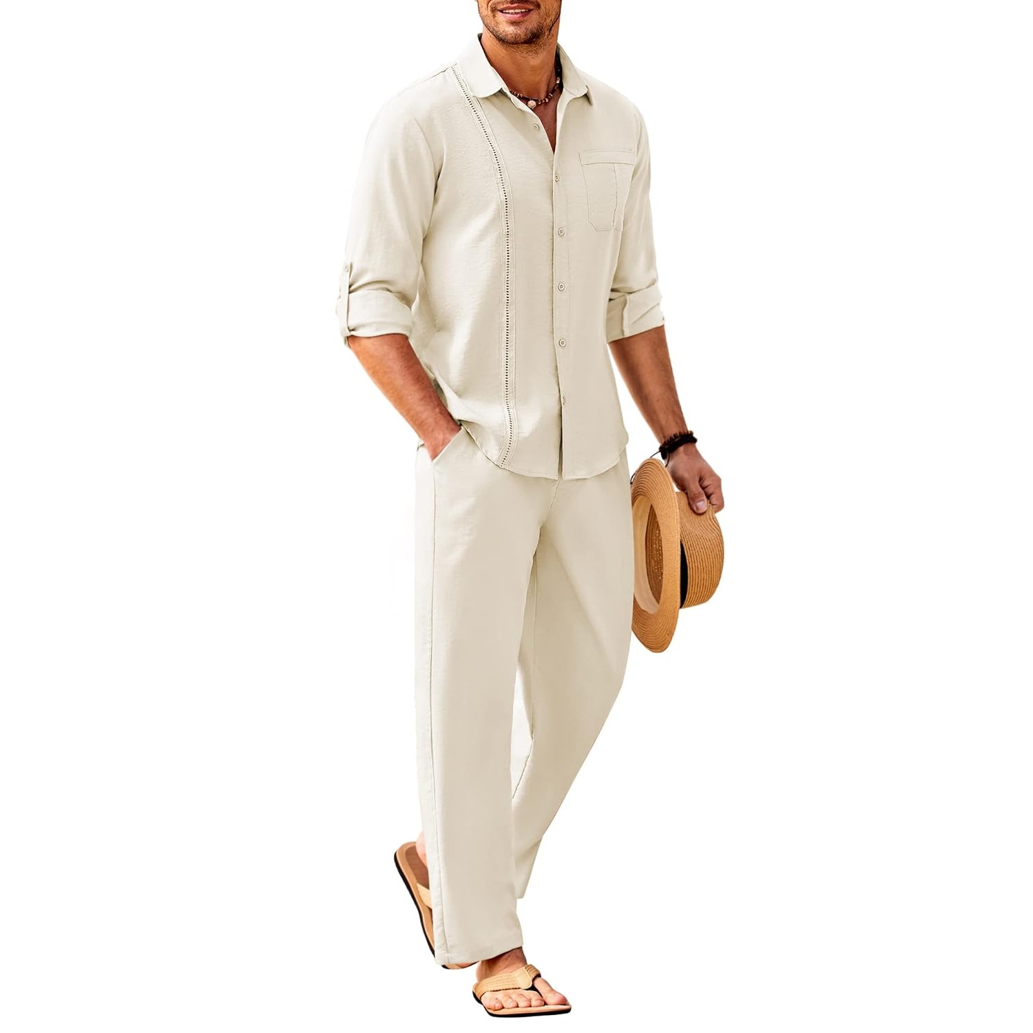 Summer Down Pant And Long Sleeve Shirt Set For Men
