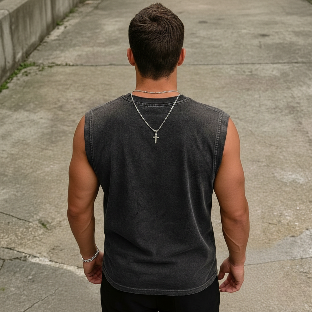 Oversized Distressed Sleeveless Tank Top For Men