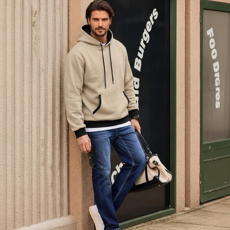 Cotton Casual Fleece Pullover Hoodie With Pockets For Men